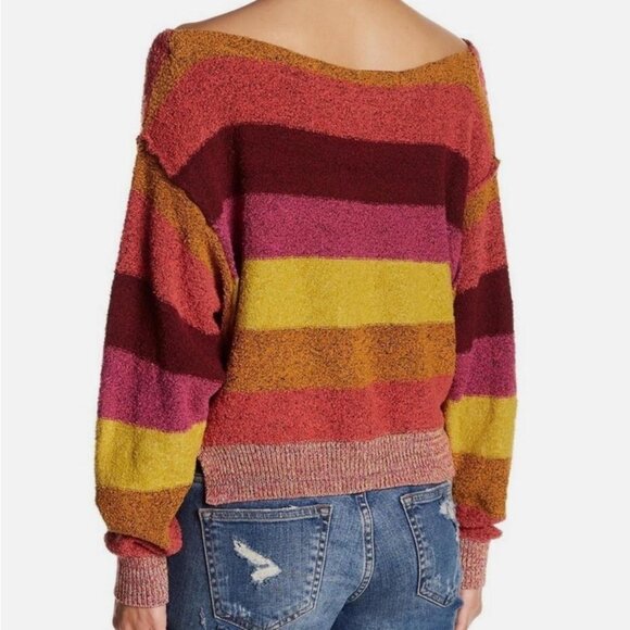 Free People Candyland Striped Pullover Sweater Women's Size XS Yellow Pink - Picture 4 of 7